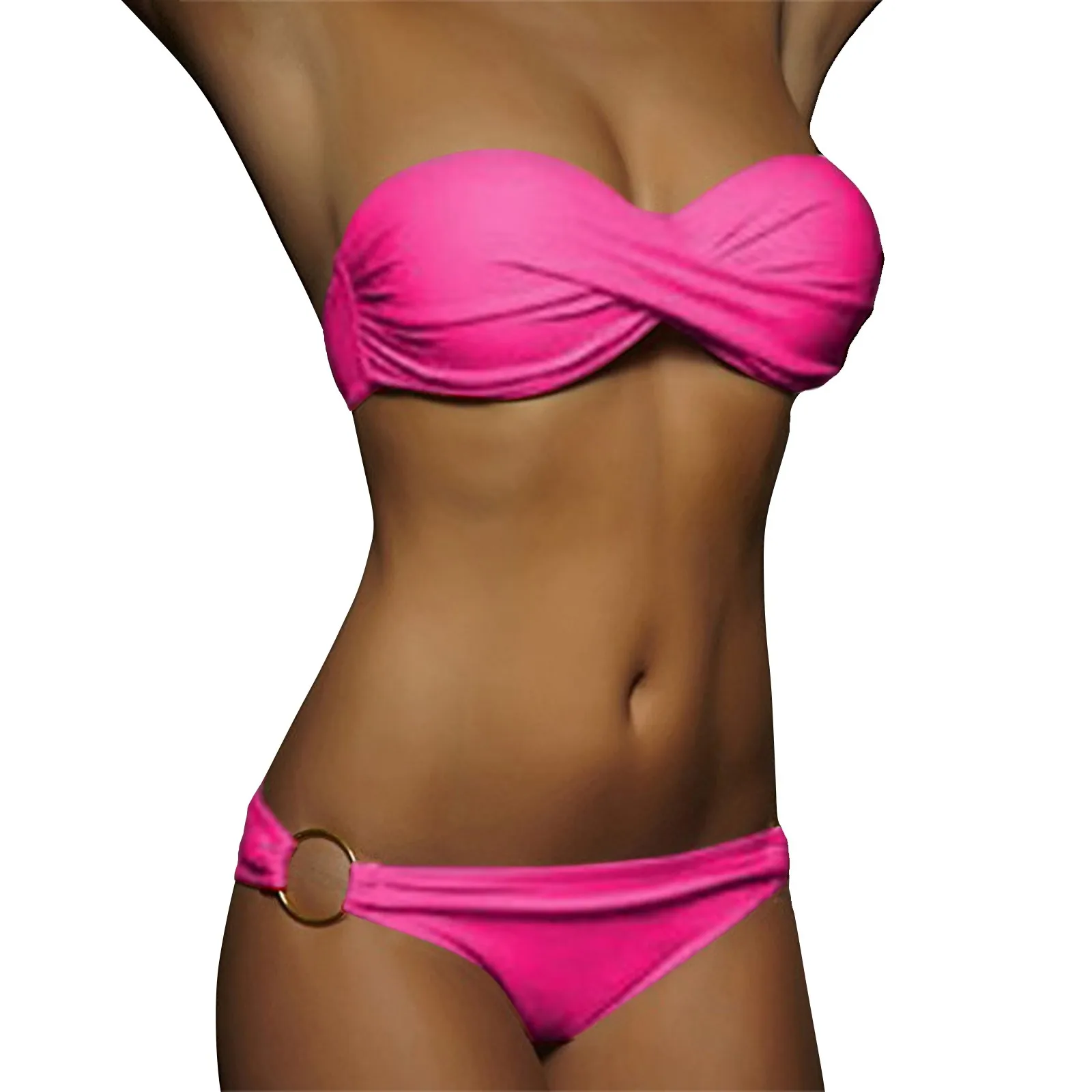 Sexy Women Bikini Sets Detachable Strap Tankini Metal Ring Swimsuit Anti Drop Off Bathing Suits Wrapped Chest Swimwear купальник