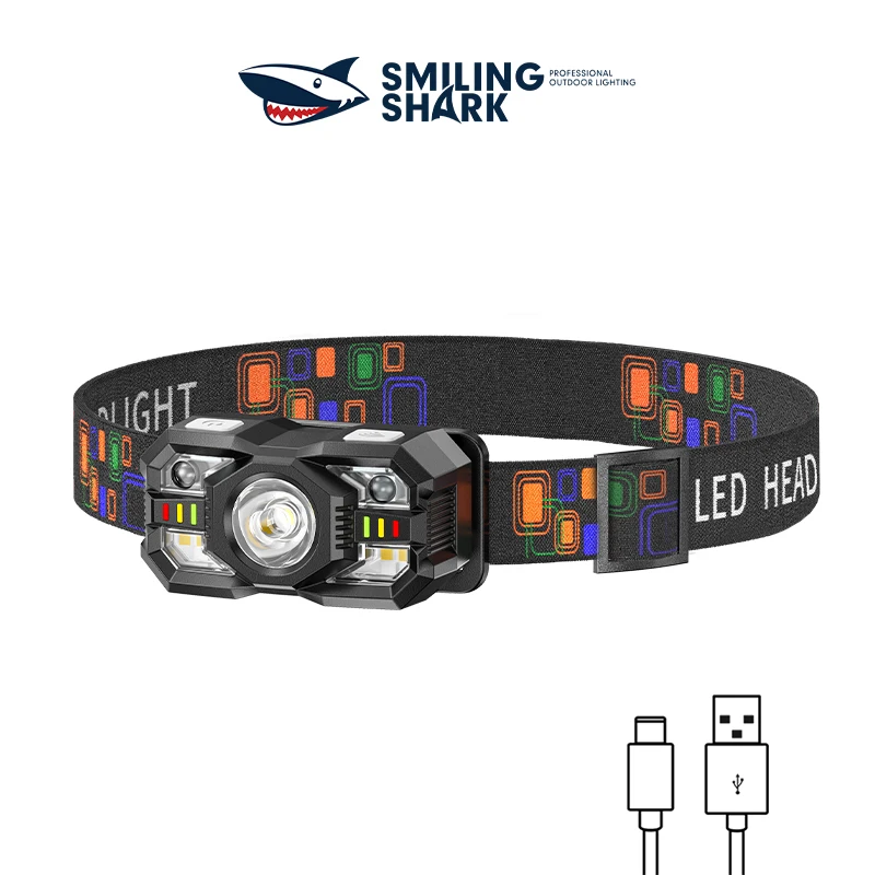 1PC SmileShark Sensor Scheinwerfer Wiederaufladbare LED Scheinwerfer Super Helle 5 Modi Headset Licht Geeignet für Outdoor Angeln TD-0168
