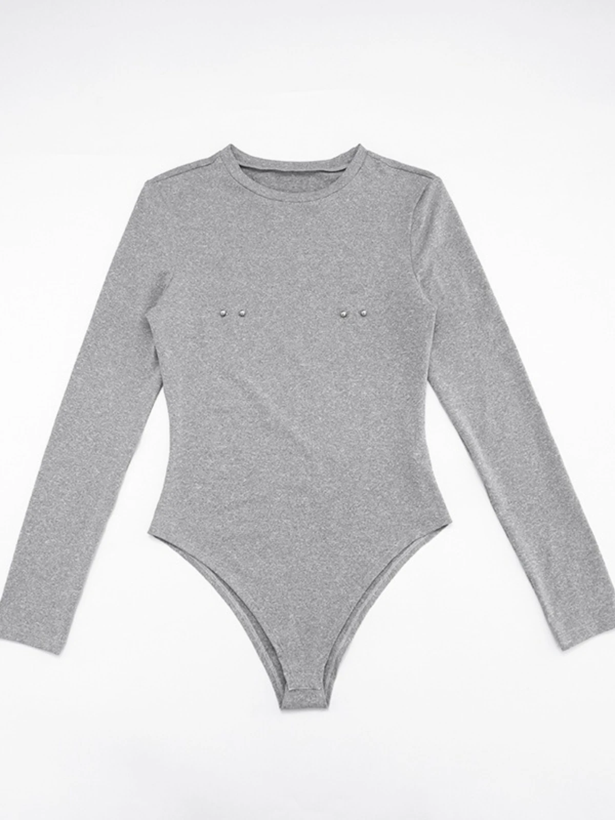 SsTss بدلة للجسم بأكمام طويلة للنساء بلون سادة ورقبة مستديرة نحيفة تي شيرت علوي غير رسمي غمد الشارع مفتوح المنشعب