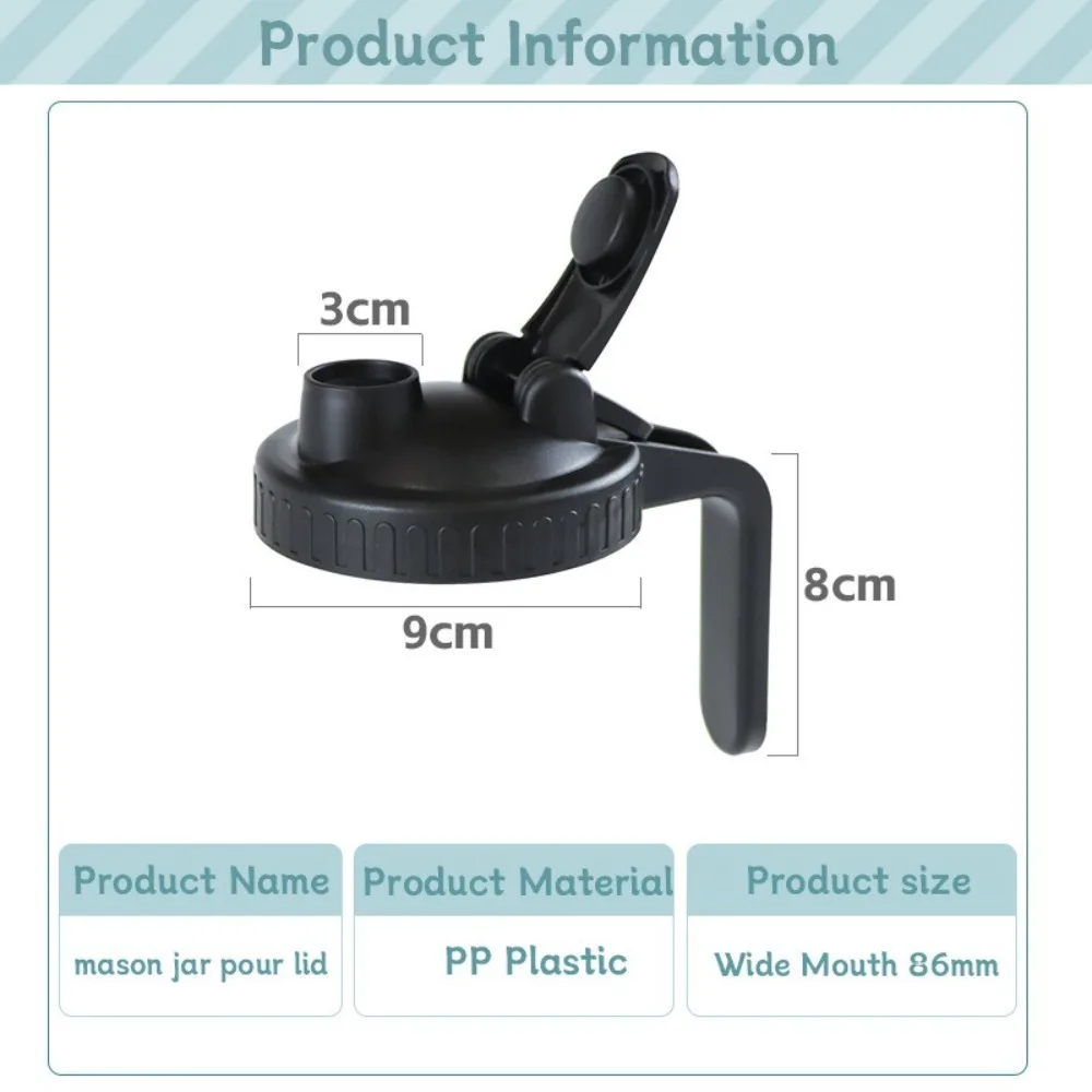 New Reusable Mason Jar Lids 86mm for Wide Mouth Jar Seal Bottle Cover Plastic Leak-proof Spout Lid with Handle Home Kitchen Tool