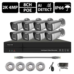 8CH POE NVR Video Surveillance Kit; 4MP 2K FHD Outdoor IP Cameras; Color Night Vision; CCTV Security Camera System PoE NVR Set