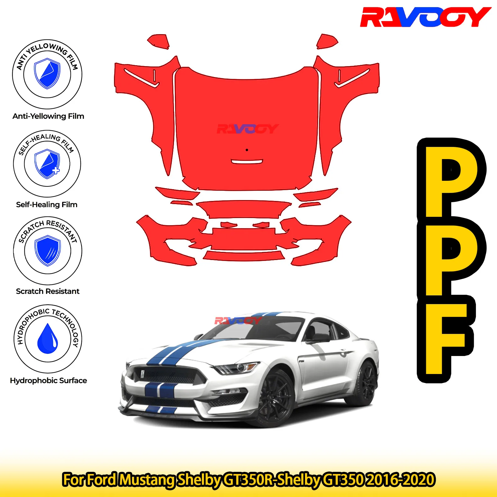 

For Ford Mustang Shelby GT350R-Shelby GT350 2016-2020 Glossy Matte Black Precut front PPF Kit Paint Protection Film