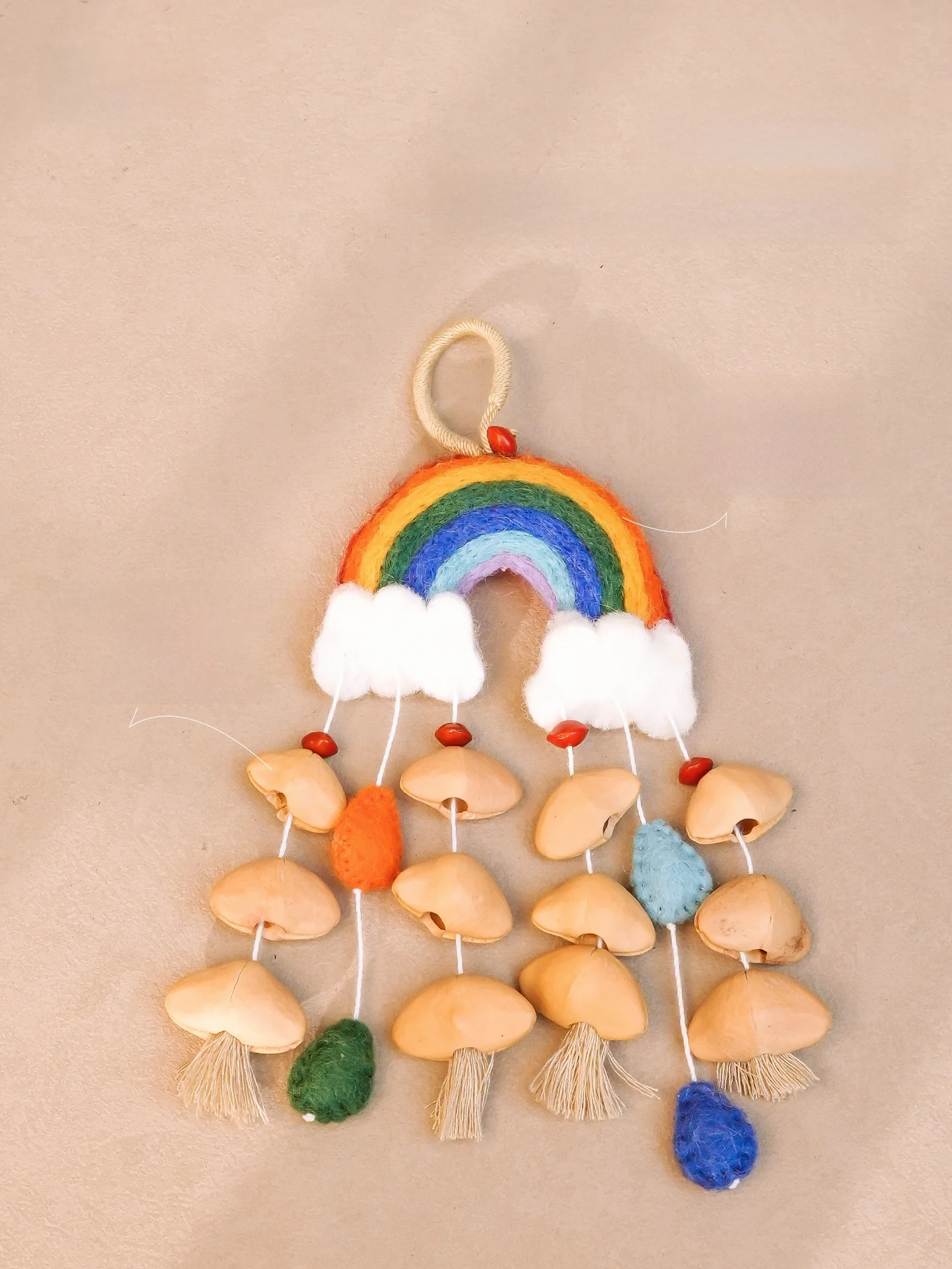 Natural Plant  Handmade Rainbow Felt Wind Chimes Hanging Decorations Car Bag Fruit  Wind Chimes Home Decor Accessories