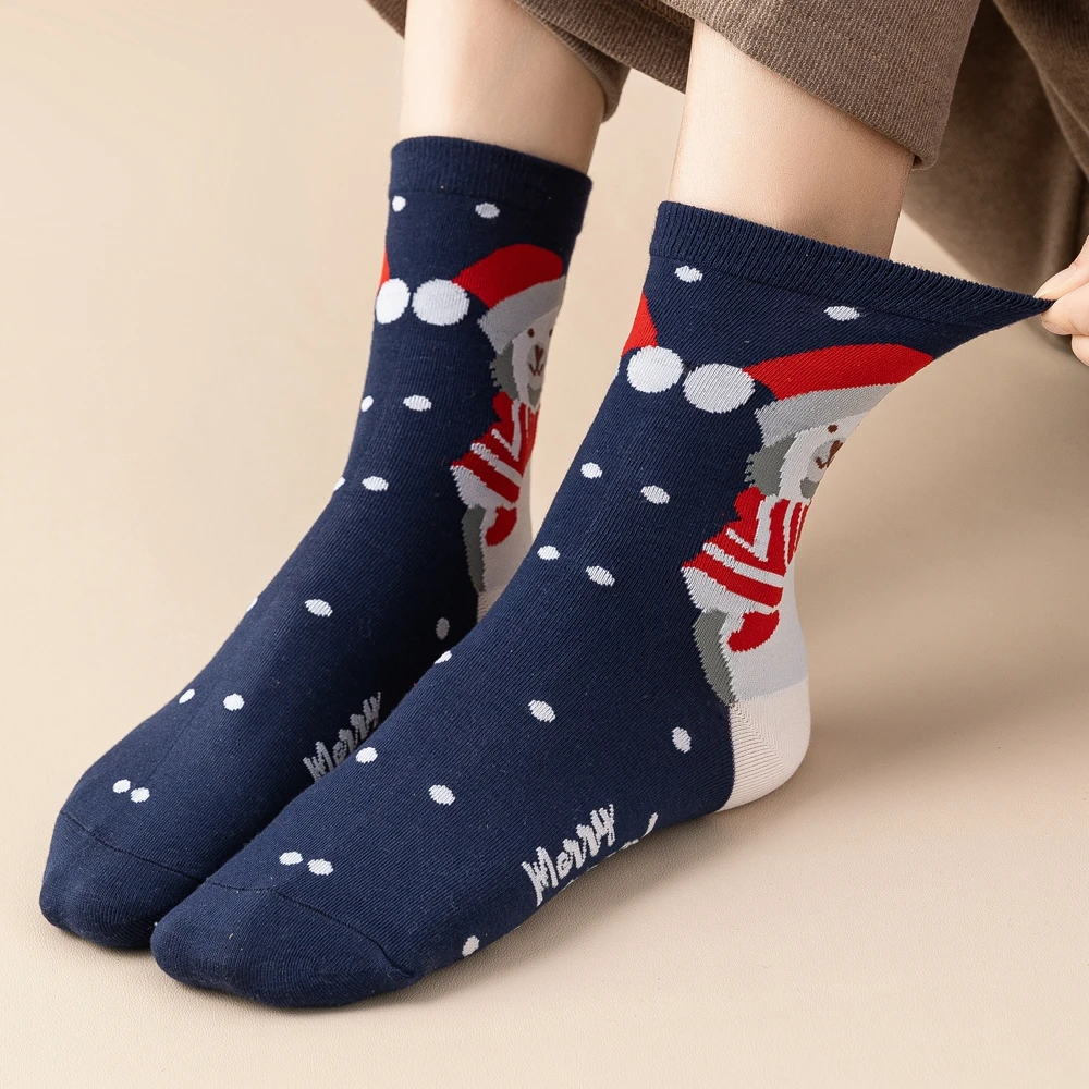 5 paia di calzini natalizi da donna Cartoon Cute Sweet Crew Socks calzini da donna autunno inverno babbo natale stampa dell\'albero di natale