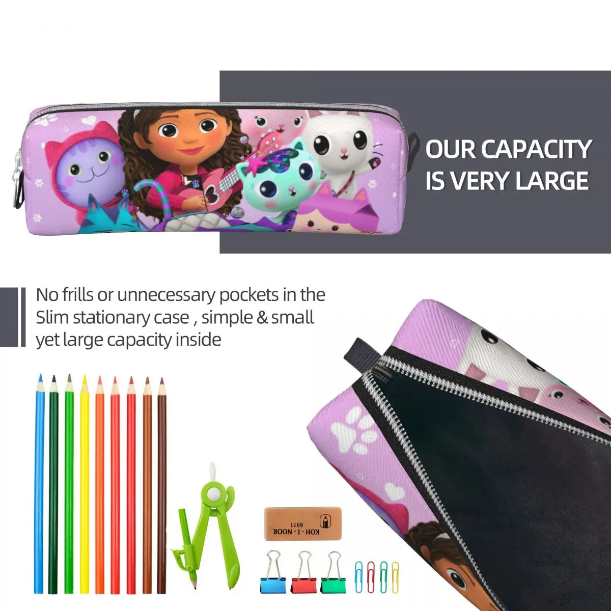 Gabby Dollhouse Pencil Case Classic Animals Cartoon Pen Holder Pencil Bags Student Big Capacity Students School Pencilcases
