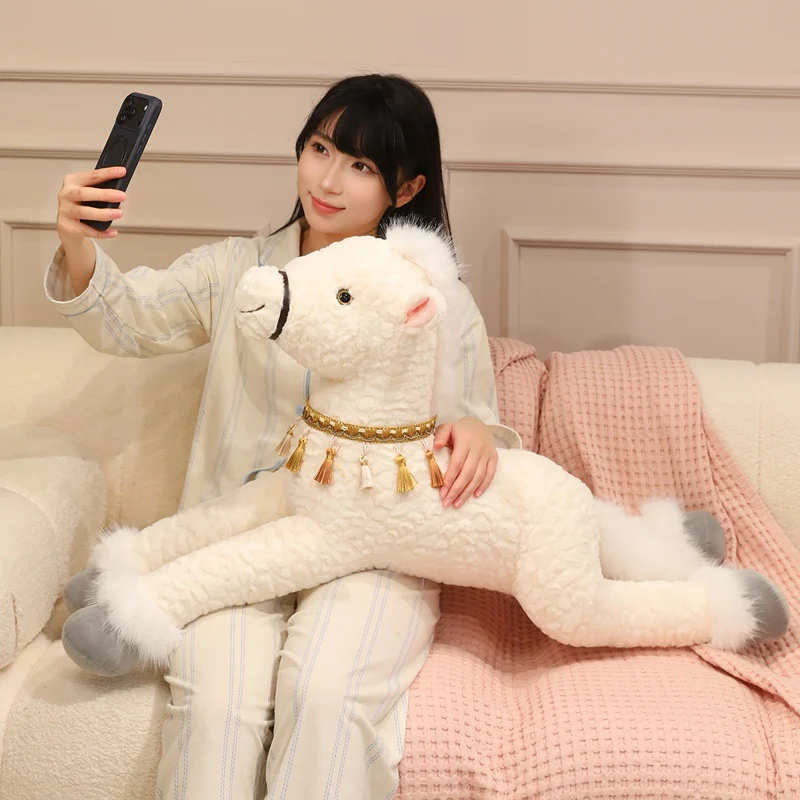 Jouets en peluche cheval ange géant 90CM, poupée d'animal en peluche doux couché blanc rose marron cheval oreiller en peluche pour canapé décoration de la maison