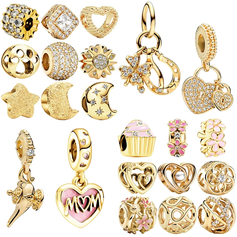 

Новые оригинальные бусины-шармы, серия Golden Special Topic, подвеска-крест и бусина-бесконечность, подходят для браслетов, женские украшения, подарок