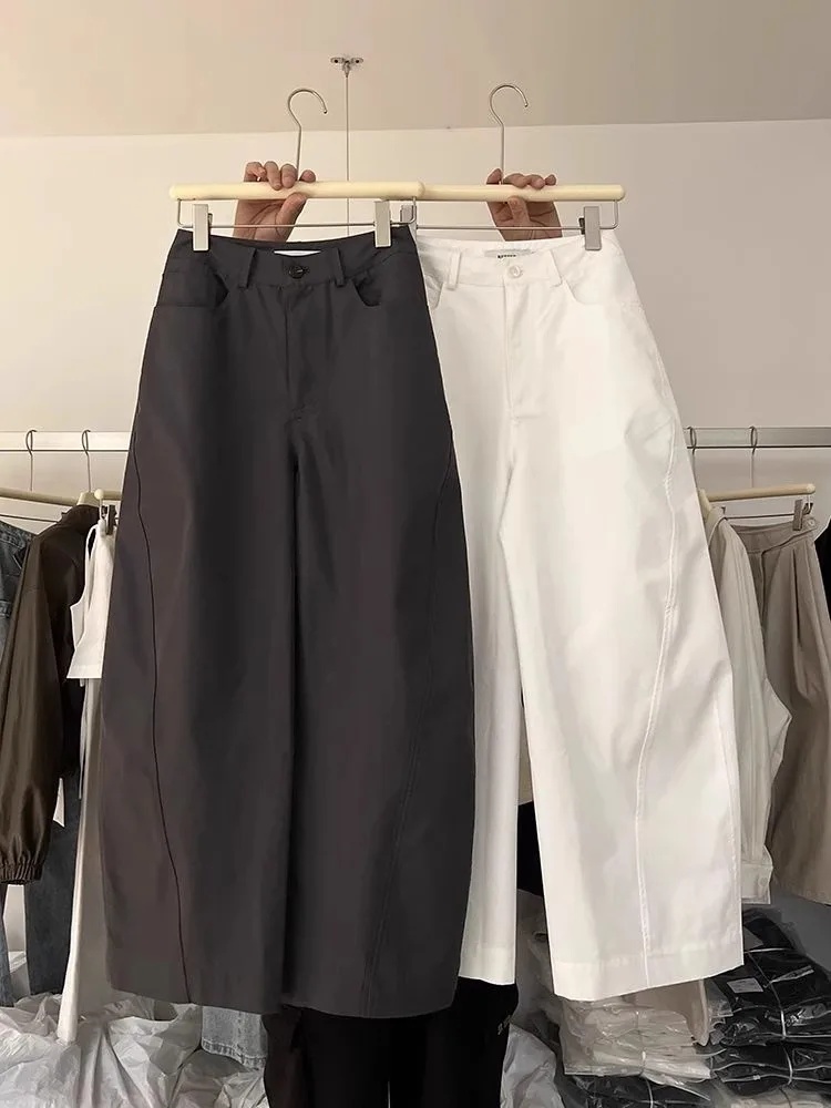 

Корейские повседневные брюки, женские весенне-осенние летние свободные широкие длинные брюки, закрывающие бедра, эффект похудения