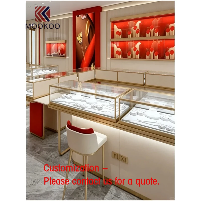 custom.Custom Luxury Jewelry Fixture System | Gold Framed LED Display Counters & Wall Cabinets High-End Jewellery Bout