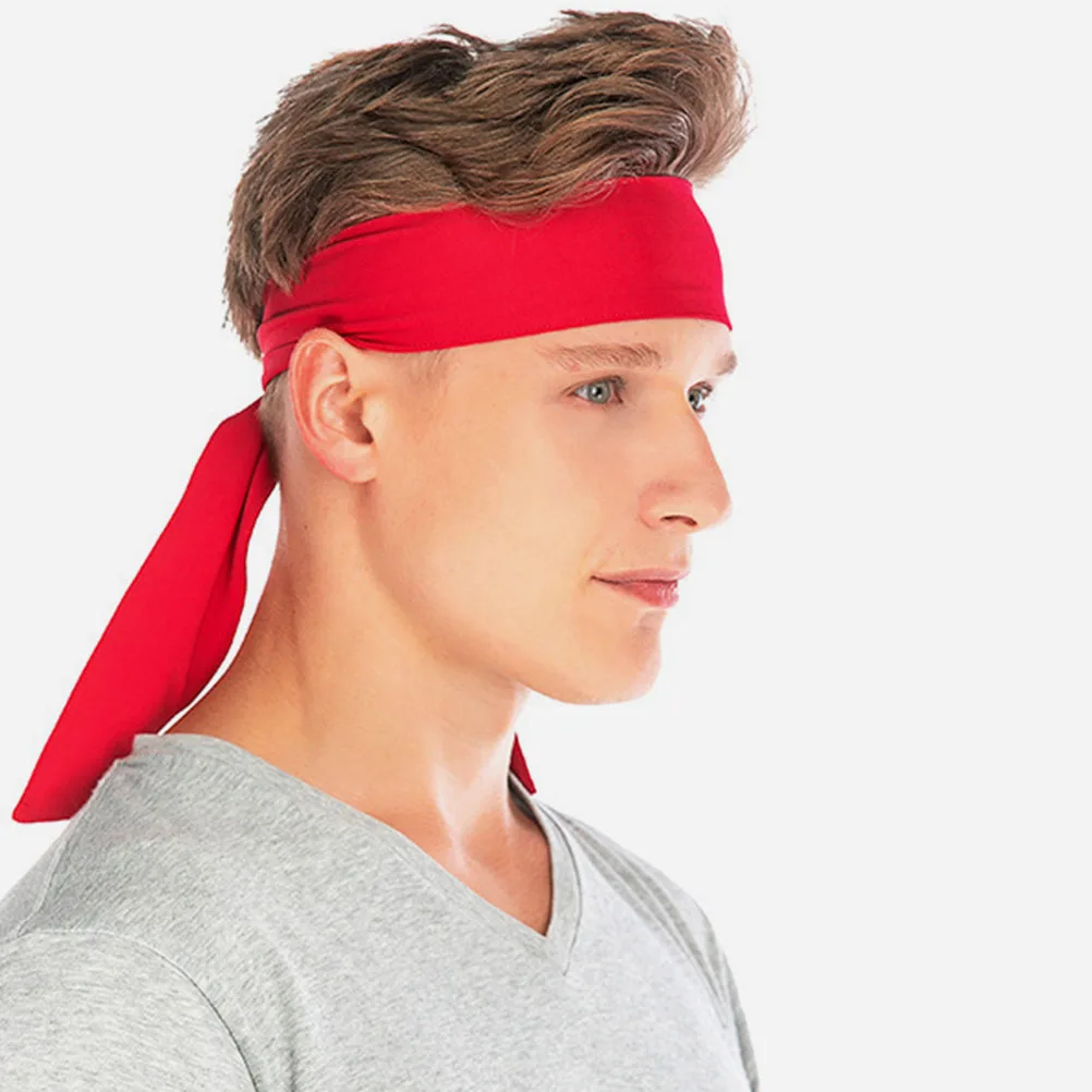 

Sports Headband Elastic Bandana for Men Women Red Color Size Adjustable Tie Up Comfortable Sweatband Running Cycling Hair