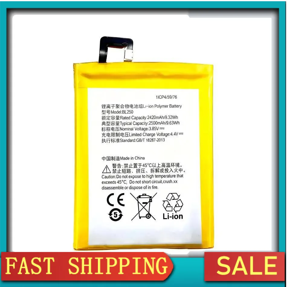 

BL250 Аккумулятор мобильного телефона 2420 мАч безопасный для Lenovo Vibe S1 S1c50 S1a40