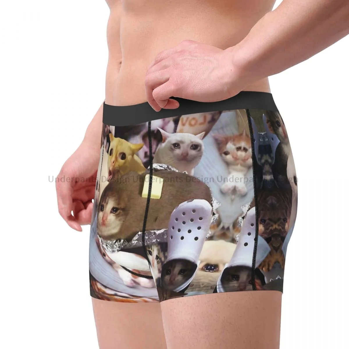 Crying Cat Memes Underpants Homme Panties Male Underwear Print Shorts Boxer Briefs