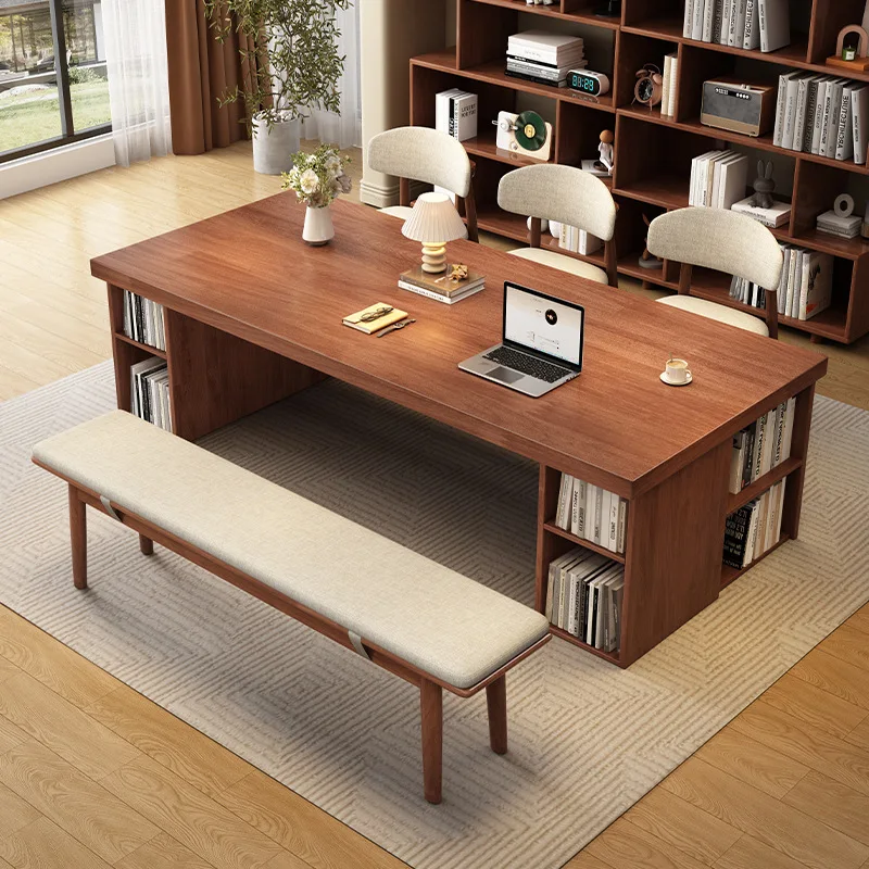 All solid wood large board desk, household bookcase, integrated work desk, study room, modern simple writing table
