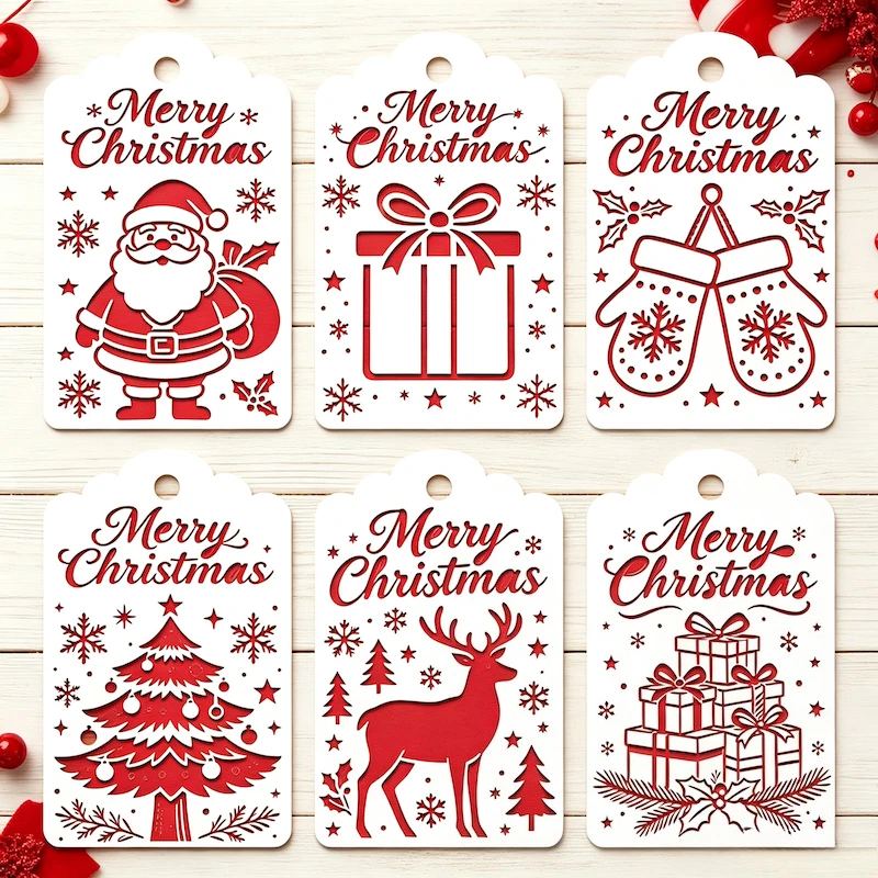 Christmas Drawing Stencils Hollow Out Painting Templates for Kids DIY Craft, Gift Tags, Greeting Cards, Window & Glass Decor
