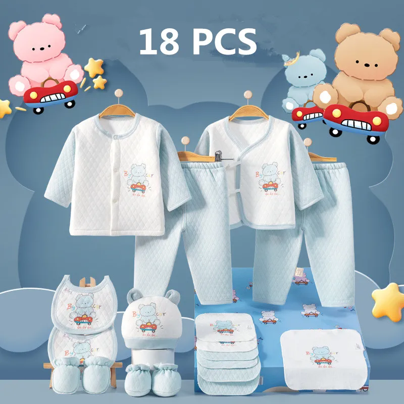 18/20/22 pieces/lot Newborn Baby Clothing Set Boys Girls 100% Cotton Infant Outfits Winter Baby Rompers Hat Bib Clothes Suit