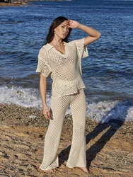 Summer 2026 Women's Solid-Colour Beach Set Seductive Knitted Cover-Up Beach Sun Protection Ensemble Holiday Style Seaside