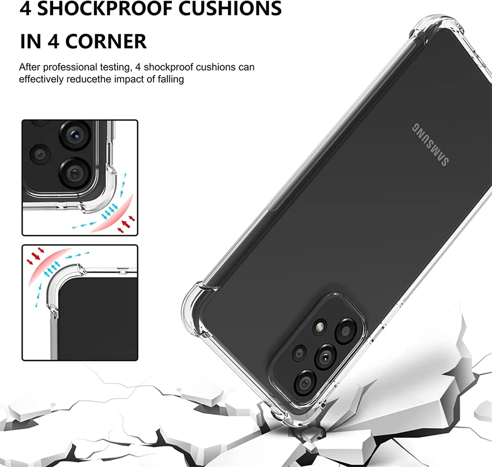 Shockproof Clear Silicone Case for  Samsung Galaxy A12 A23 A33 A53 A73 A14 A24 A34 A54 A13 A22 A32 A52 A72 5G Soft Cover Cases