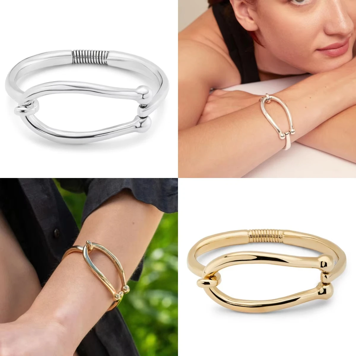 2024 AHAUNO Original New Product Spain Jewelry Simple Horseshoe Buckle Hollow Bracelet Women's Romantic Festival Party Gift