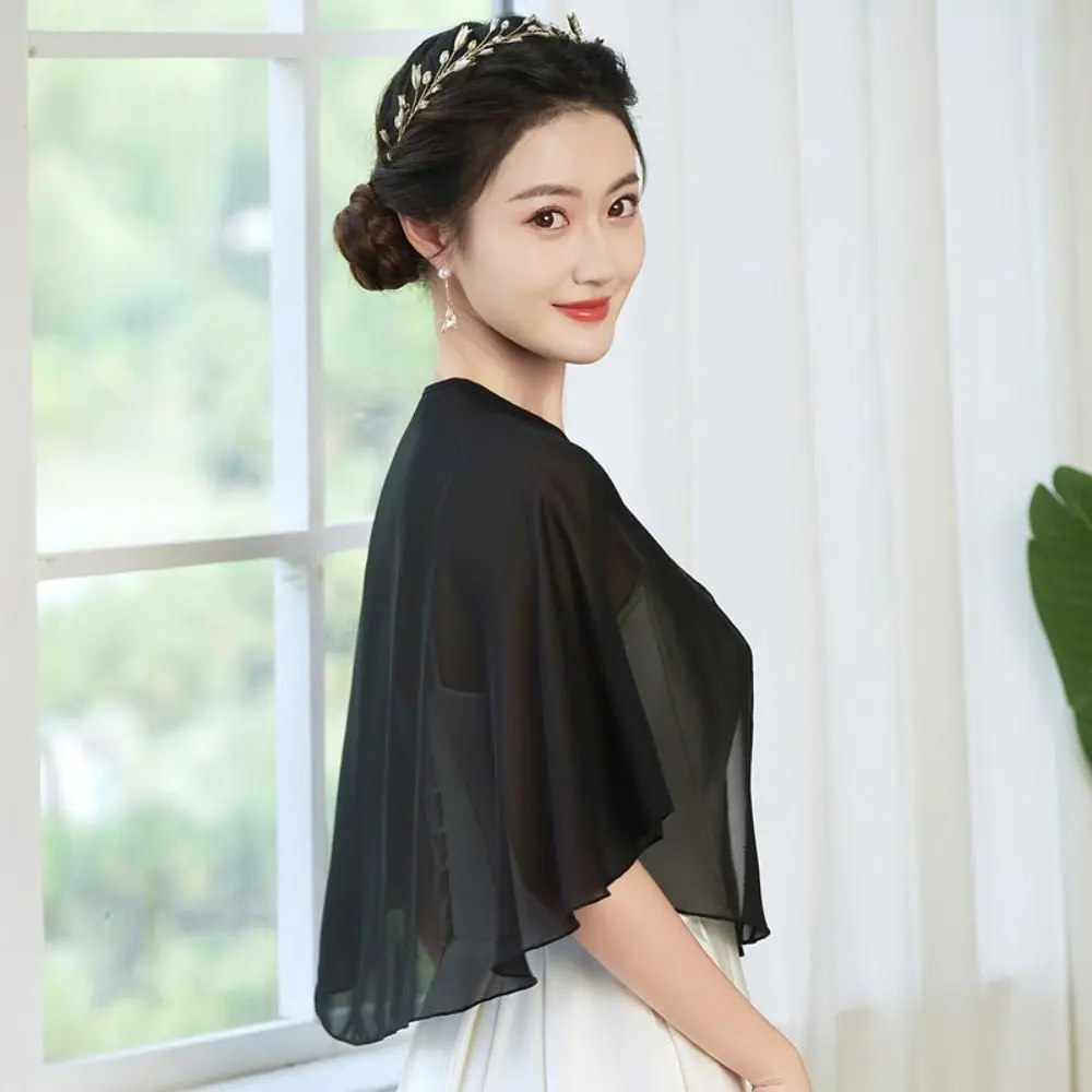 Vintage Sheer Chiffon Capelet Lightweight Design Elegant Style Evening Dress Wraps Wedding Cape Evening Party