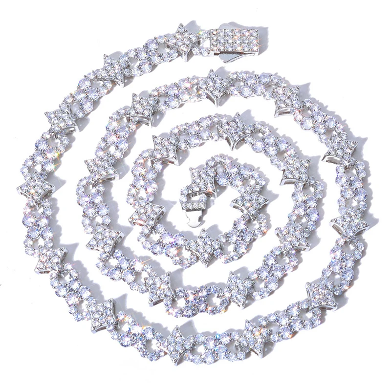 Hip Hop 5A+ CZ Stone Paved Bling Iced Out Stars Infinity Link Chain Bracelets Necklaces for Men Rapper Jewelry Gold SIlver Color