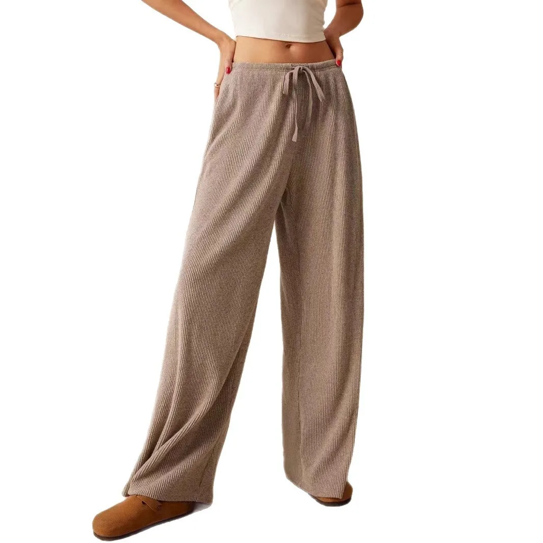 Women's Mid Waist Long Wide Leg Pants Casual Fit Female Clothing Woman Clothes Women's And Woman Clothing for Women Ribbed Knit