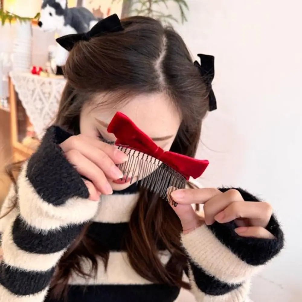 الرجعية مشط الشعر القوس دبوس الشعر الأحمر الجانب كليب المخملية Bowknot مشبك شعر القماش الكورية نمط أغطية الرأس الأطفال #2
