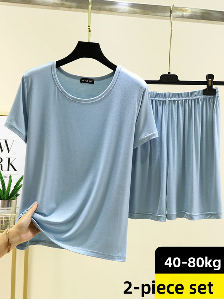 

July Deer Modal Short Sleeve Sleepwear Set round Neck Loose Fit Lightweight Home Clothes Two-Piece Suit for Women Summer