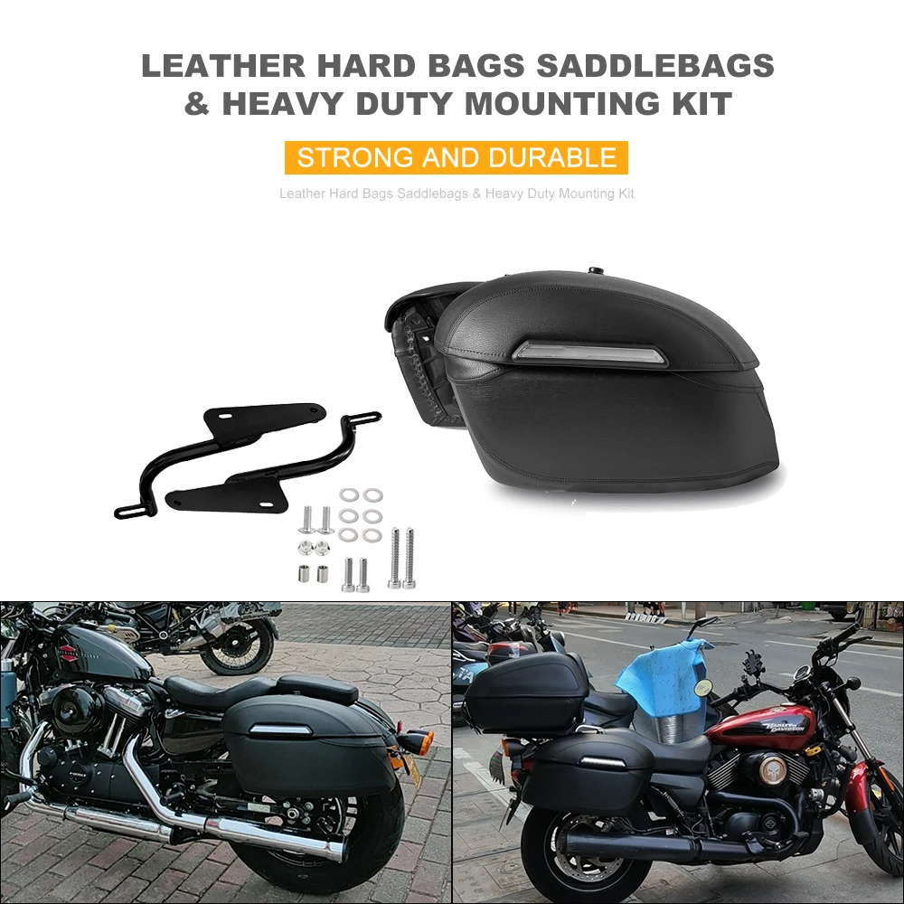 Motorcycle Leather Hard Bags Saddlebags & Heavy Duty Mounting Kit Fit For Harley Street 750   Street 500 XG500 XG750  2014-2023