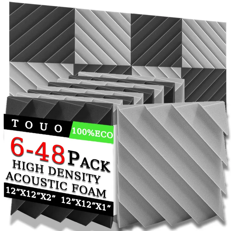 

TOUO Acoustic Foam 6/12/24/48 Pcs High-Density Sound Insulation Material Diamond Groove Foams Panels Offices Acoustic Treatment