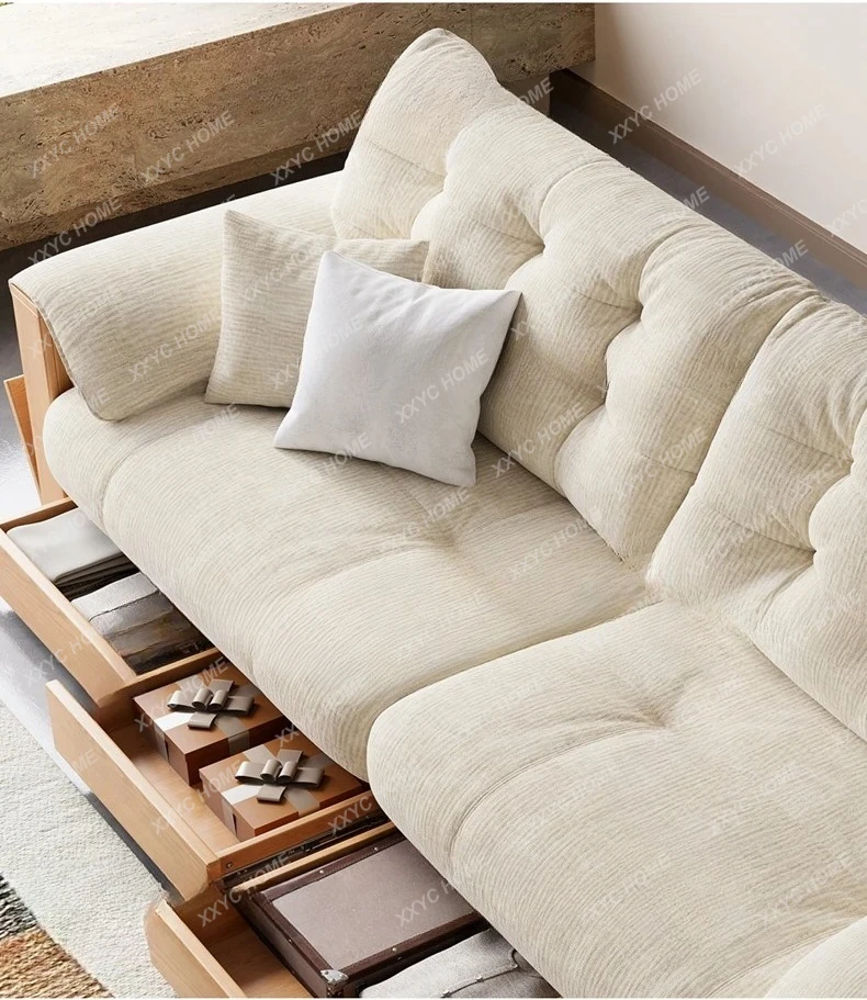 

Living room log cream wind fabric sofa small apartment storage new Chinese styleH