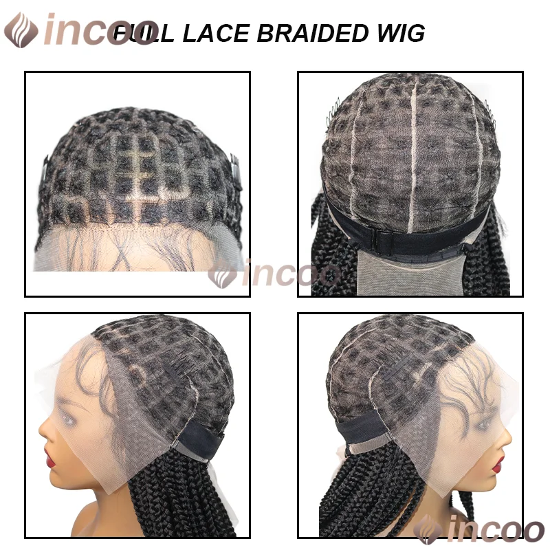 Peruki z przezroczystą koronką, warkocze typu cornrow o długości 36 cali dla kobiet, bezszwowe warkocze typu box braids, czarna peruka afrykańska, syntetyczna peruka na wyprzedaży.