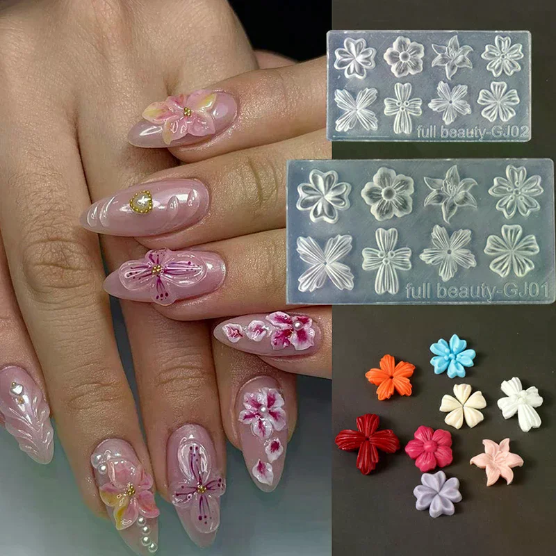 Spring Petal Nail Art Stencil, Silicone Mold with Floral Design for DIY Three-Dimensional Manicure