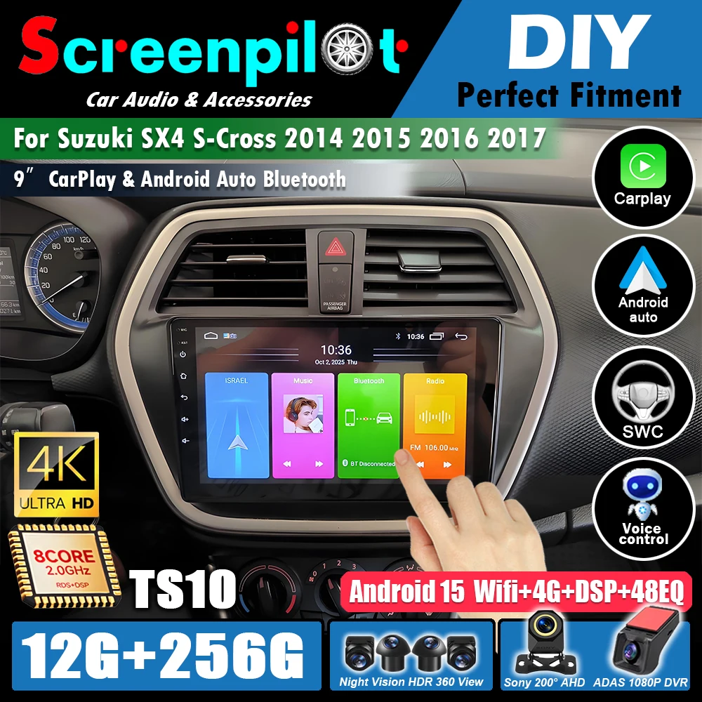 Android 16 para Suzuki SX4 S-Cross 2014 2015 2016 2017 CarPlay Auto 2DIN Autoradio DSP Radio Multimedia Estéreo WIFI GPS