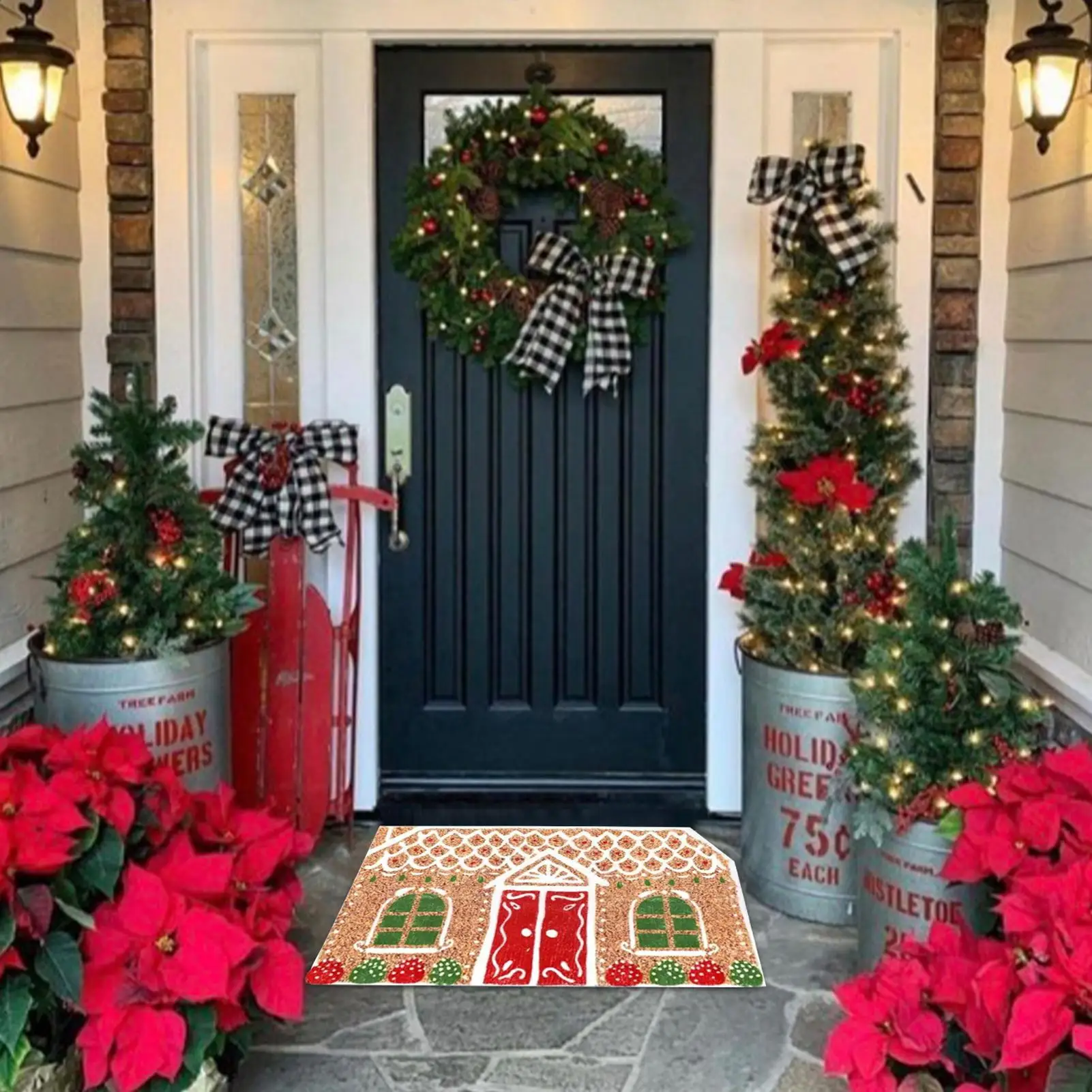 Christmas Entry Rug Indoor Floor Entrance Doormat Gingerbread House Door Mat for Shower Floor Living Room Kitchen Porch Indoor