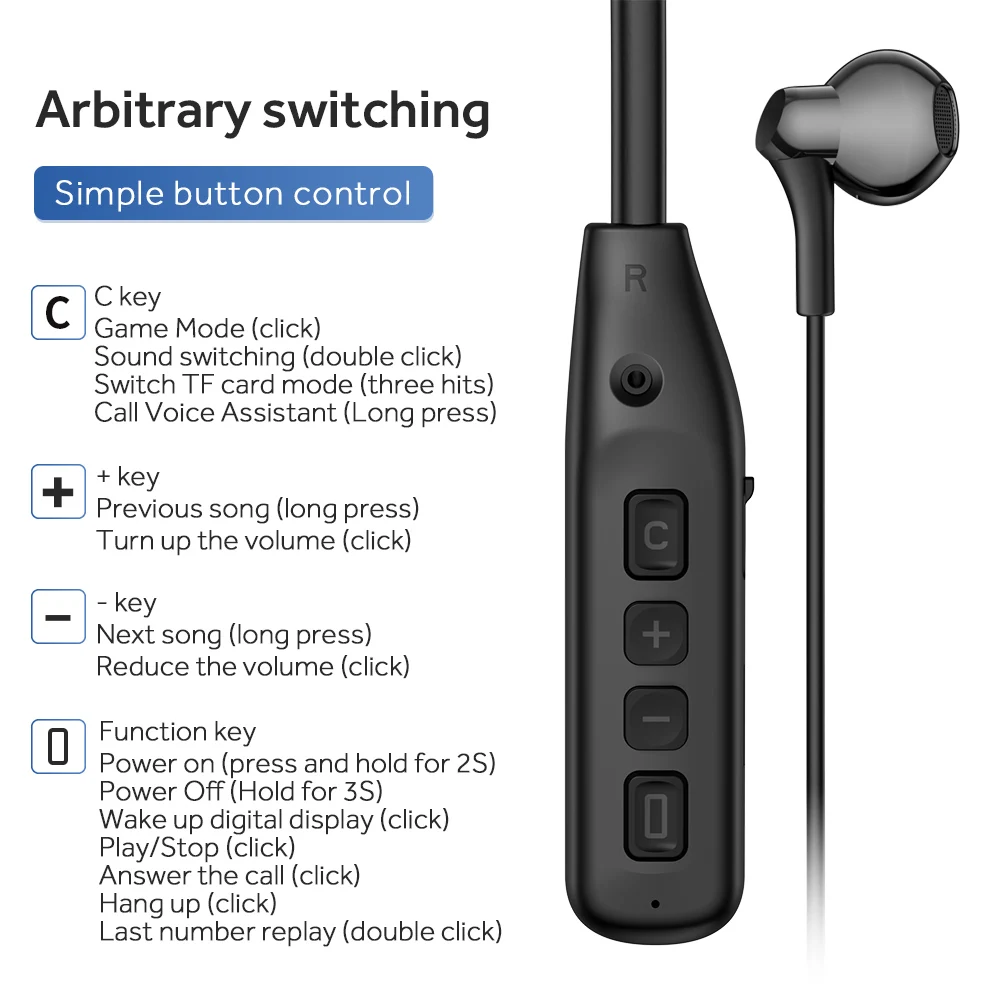 EARDECO 100 ساعة تشغيل سماعة رأس مزودة بتقنية البلوتوث سماعات رأس لاسلكية مع ميكروفون سماعة ستيريو رياضية بشريط حول الرقبة الأذنية