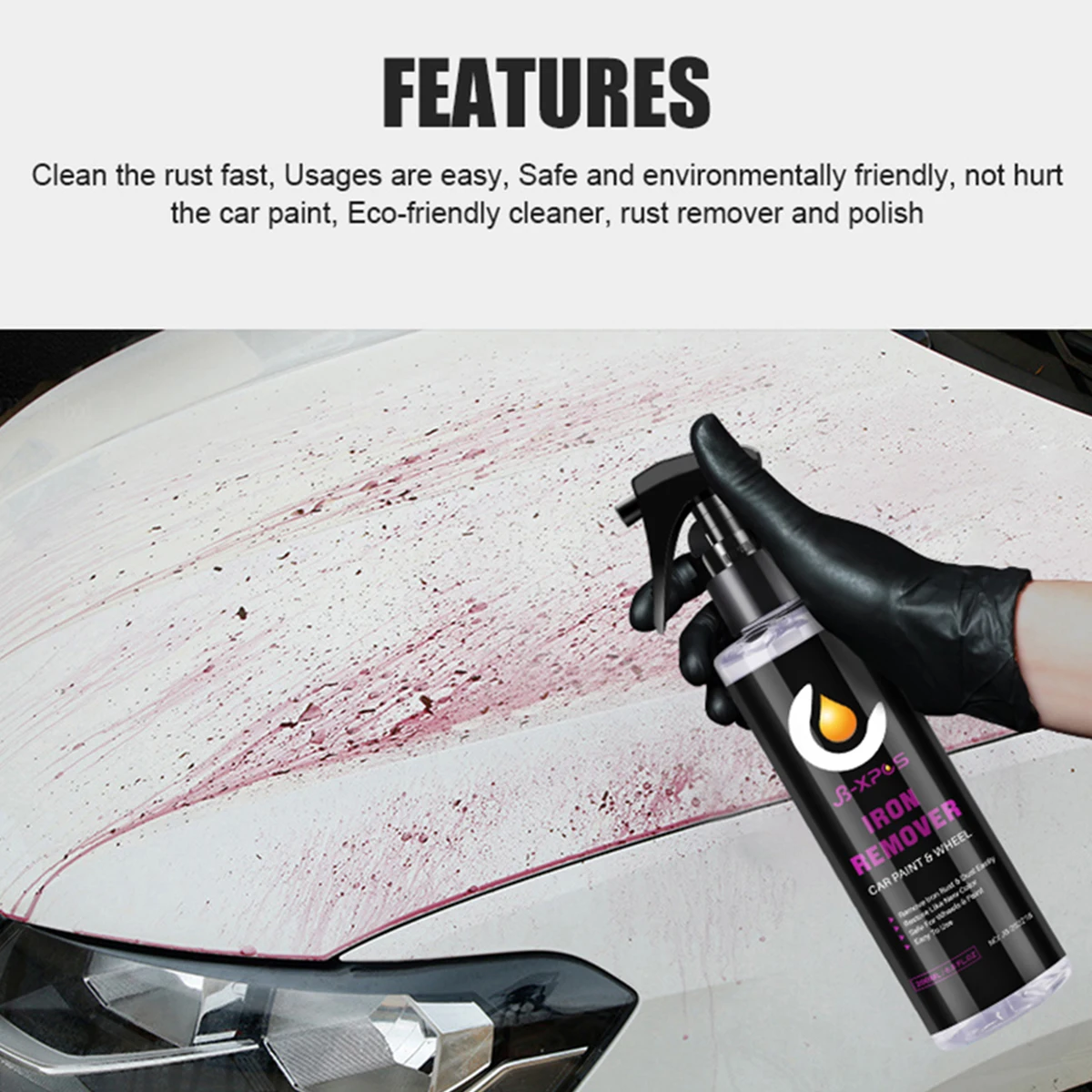 Car Paint & Wheel Iron Particles Powder Cleaning Super Rust & Dust Remover Spray Metal Surface Multi-Purpose Cleaning JB-XPCS 18