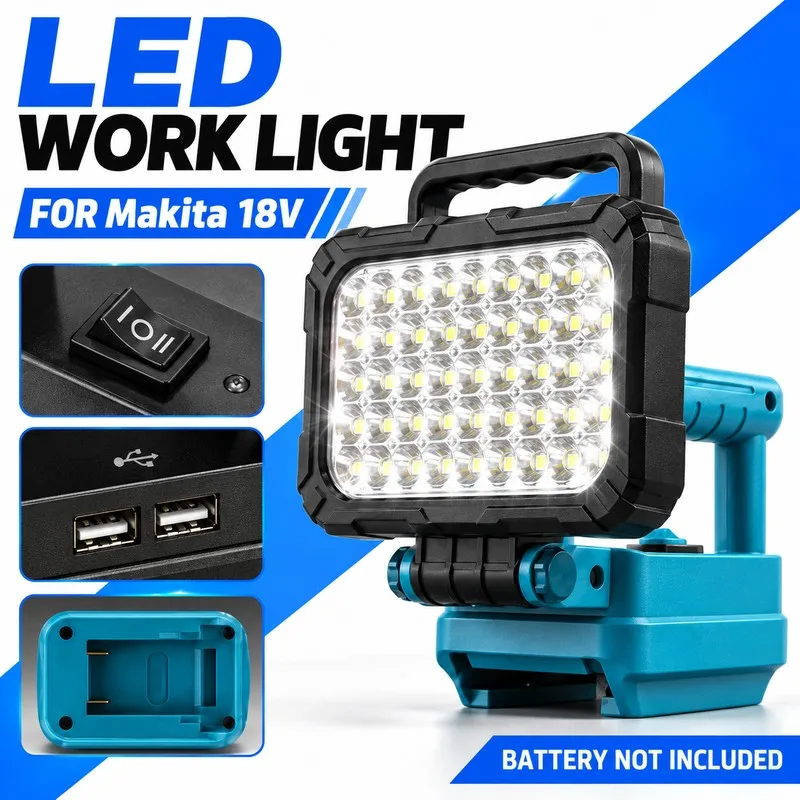Portable LED Work Lamp FOR Makita 18V Li-ion Battery 8 Inch Panel Light with Dual USB Ports for Garage Repair Camping and Backup