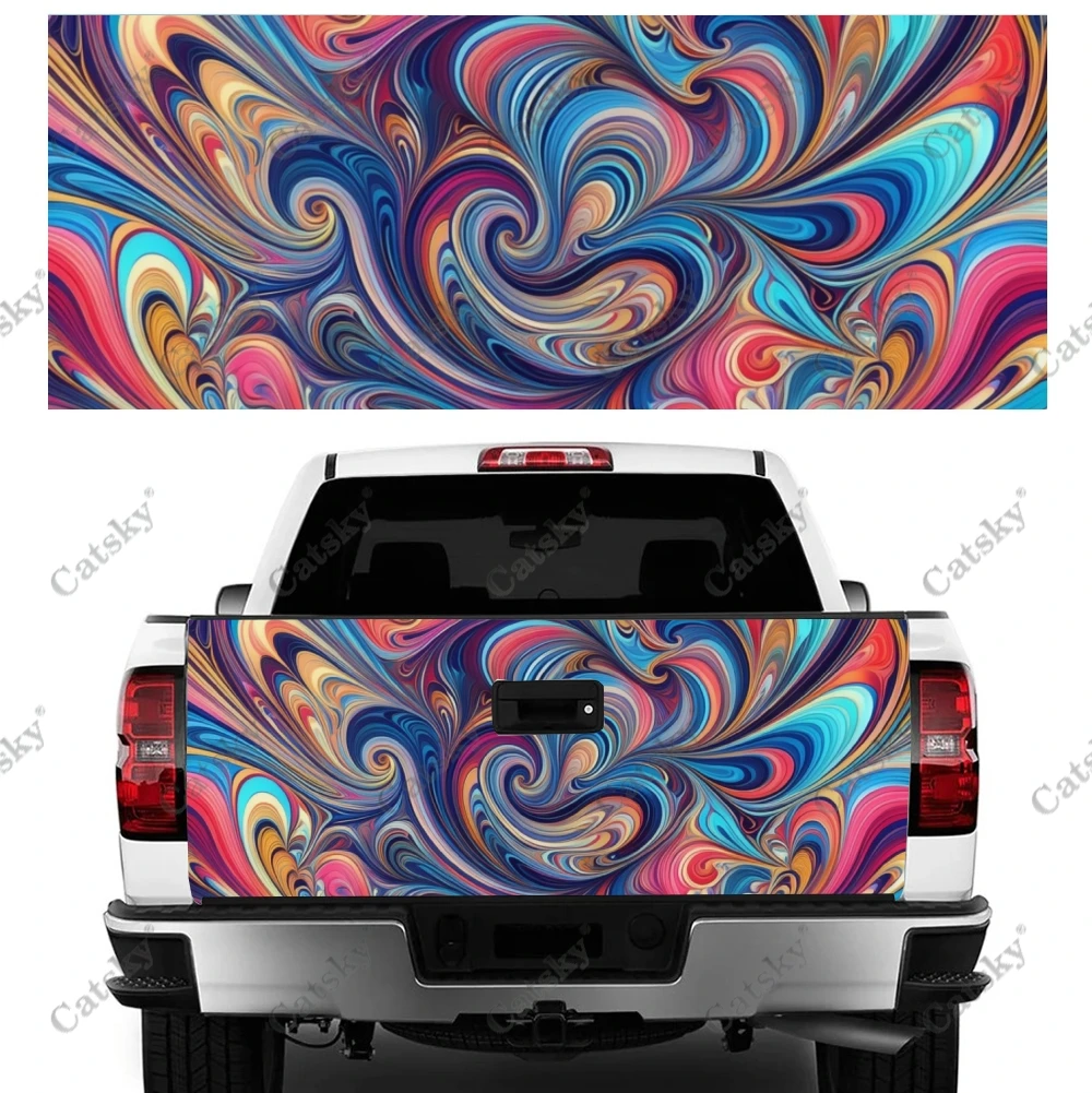 Psychedelic Swirl Pattern Truck Tailgate Wrap Professional Grade Material Universal Fit for Full Size Trucks Weatherproof