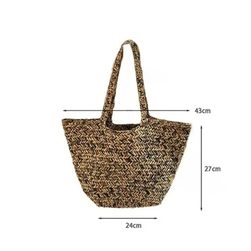 Fashion Handwoven Holiday Beach Bag  Large Capacity Bohemian Casual Travel Tote Bag Summer New Handmade PP Grass Wove image 6