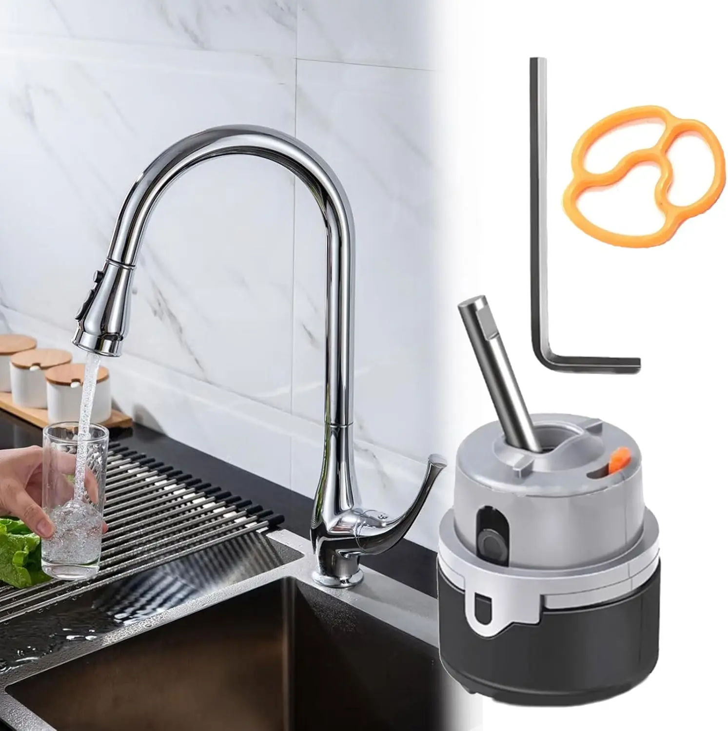 Cartridge Valve Replacement, Compatible with DST Single Handle Kitchen and Lavatory Faucets - Includes Allen Wrench RP50587