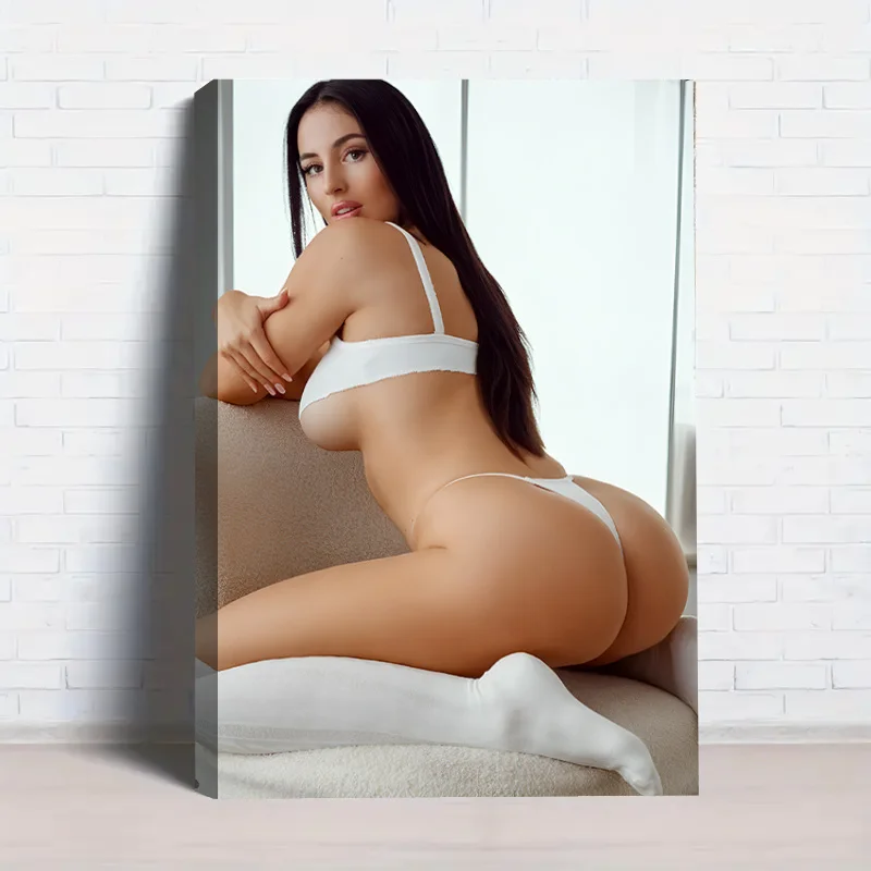 Chic Framed Farmhouse Wall Art - 12x16 Rustic Canvas Print of Woman in White Lingerie for Living & Dining Room Decor