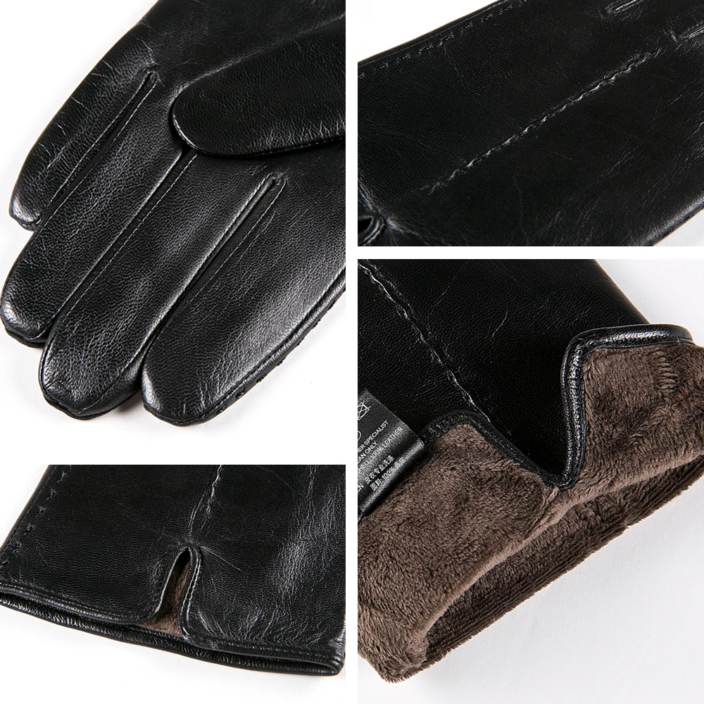 GOURS Winter Real Leather Gloves Men Black Genuine Goatskin Gloves Fleece Lining Warm Soft Driving Fashion Mittens New GSM021