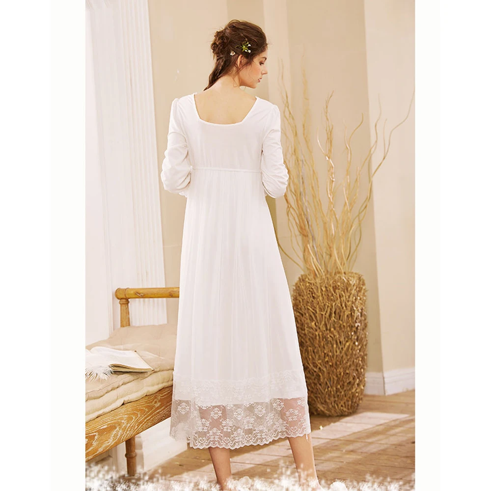 2025 European Court Nightgown French Long Sleeve Lace Pajamas Sexy 95% Cotton Suitable for 90 Pounds-130 Pounds Fashion Dresses