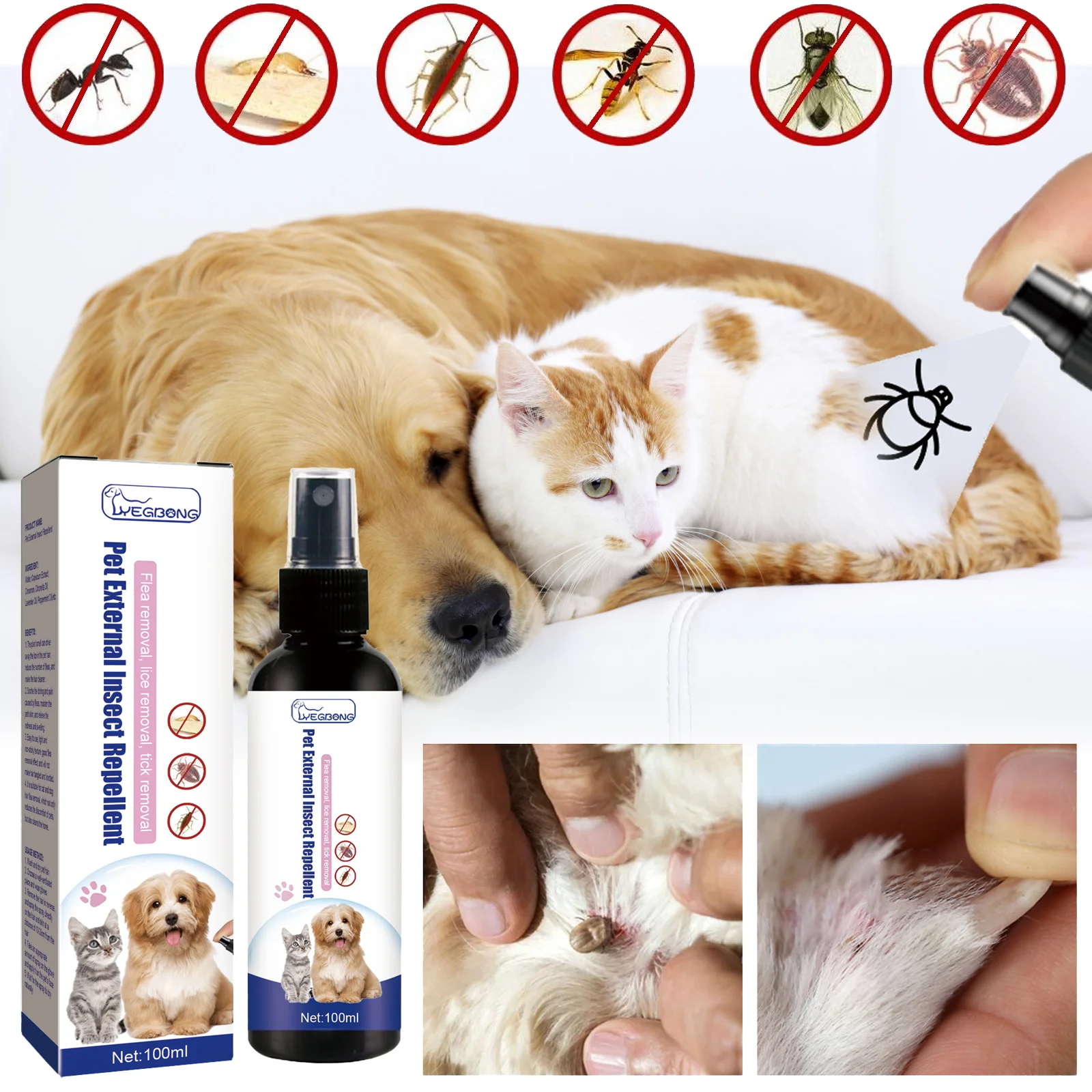 Spray Natural para pulgas para perros y gatos, repelente de pulgas y garrapatas a base de plantas, aceites esenciales, tratamiento de pulgas, Spray para aliviar la picazón para mascotas