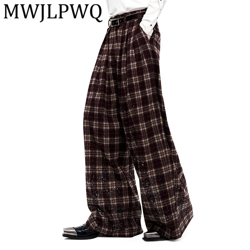 

MWJLPWQ Casual Men Autumn Sequins Niched Design Trousers High Street Loose Plaid Hamdsome Wide-Leg Pants 2025 Autumn New 12343