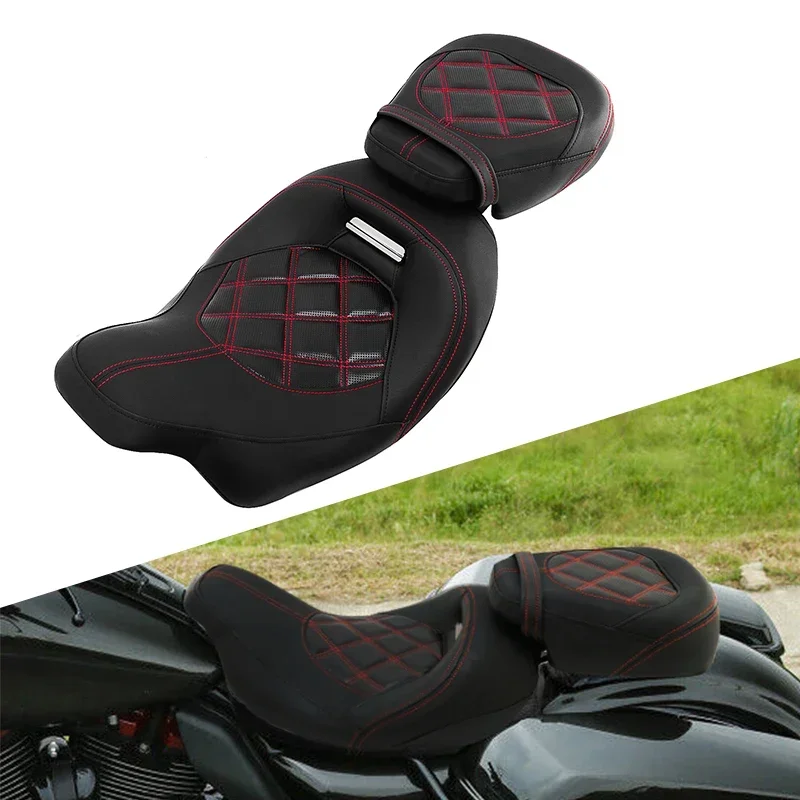 

Two-Up PU Leather Seat Motorcycle Driver Passenger Cushion Pad For Harley Electra Road King Street Glide 98-08 Fuel Injection