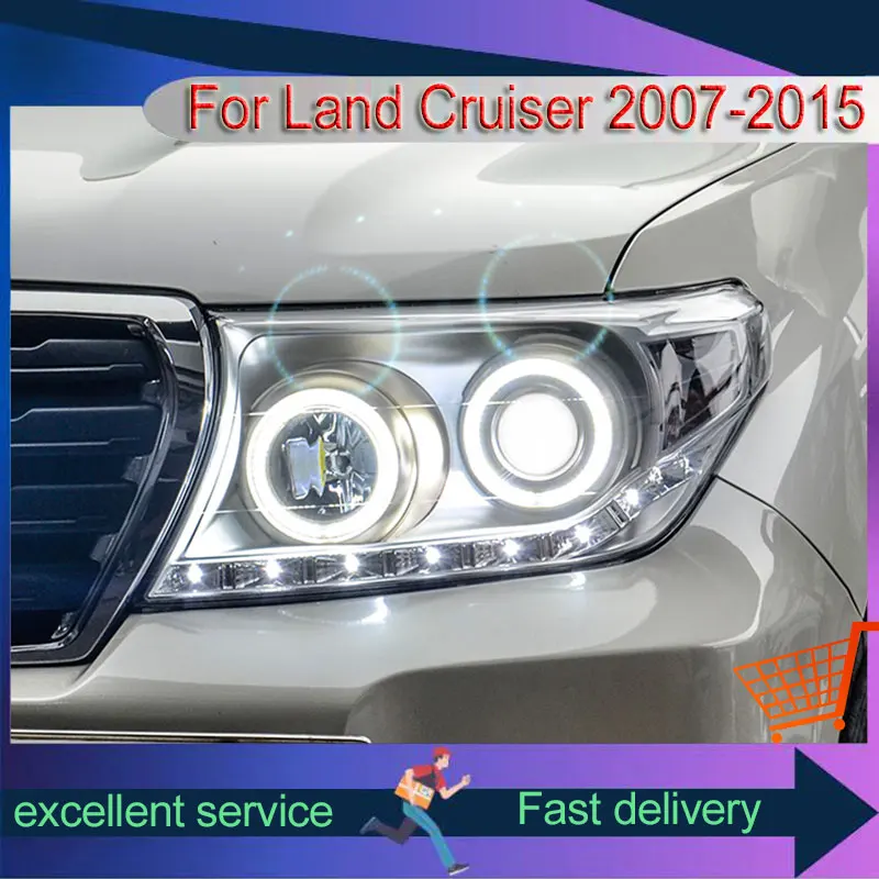 

2 шт. для 2008-2015 Toyota Land Cruiser LC200, передняя фонарь дневных ходовых огней, светодиодный сигнал поворота FJ200, HID проекционный объектив, автомобильные аксессуары