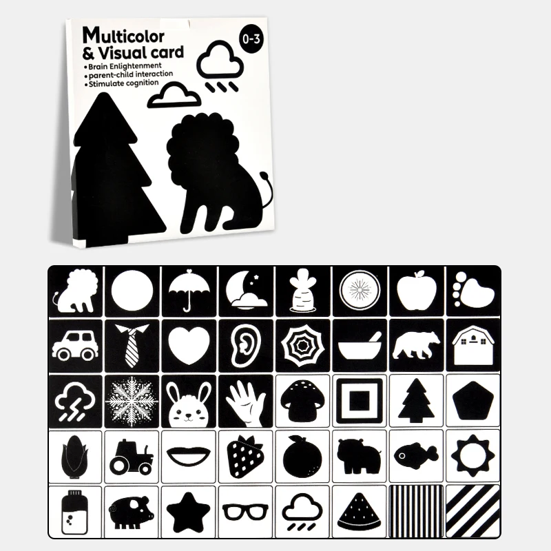 ZazzyKid Tarjetas De Estimulación Visual En Blanco Y Negro – 50 Páginas De Alto Contraste Para Bebés De 0 A 3 Meses