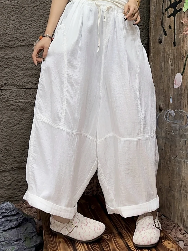 Amax LuluE Brand 2026 Spring Womens Loose Vintage Casual Pants Ladies Classic Luxury Solid Elastic Waist Cotton Harem Trousers