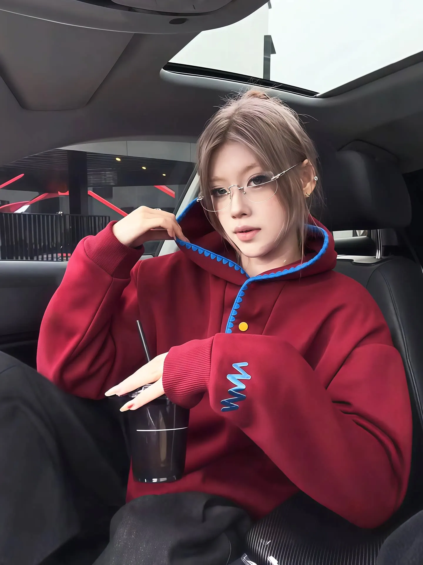 Trendy Red Hoodie Sweatshirt Unisex Autumn Heavyweight Street Design Embroidery Stitching Couple Outerwear Standard Fit Long ...
